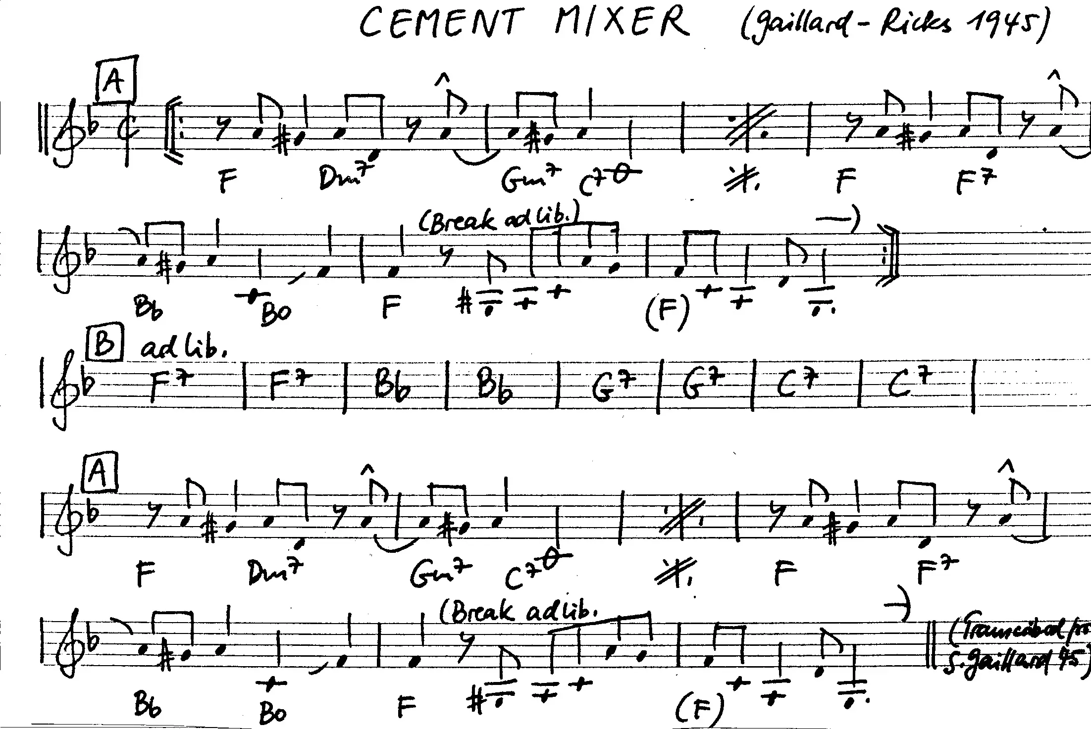 cement mixer free jazz leadsheet - Courtesy of the Jungle Jazz Band